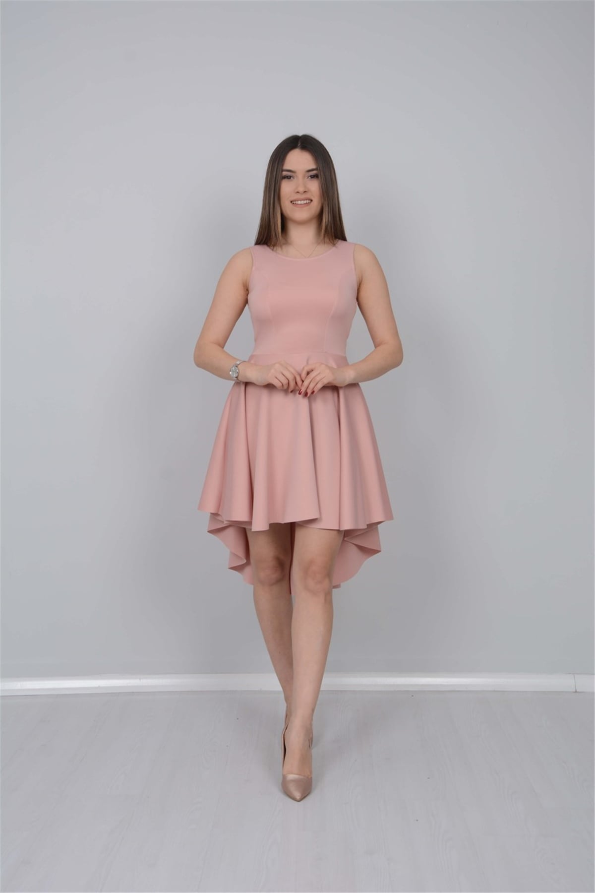 Asimetri Elbise - Pudra