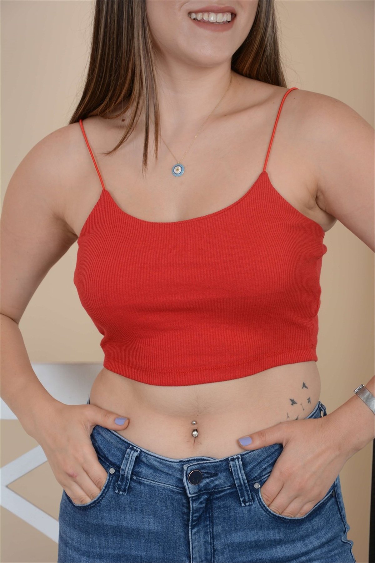 Askılı Crop Body - Kırmızı
