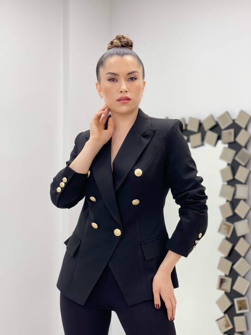 Atlas Kumaş Blazer Ceket - SİYAH