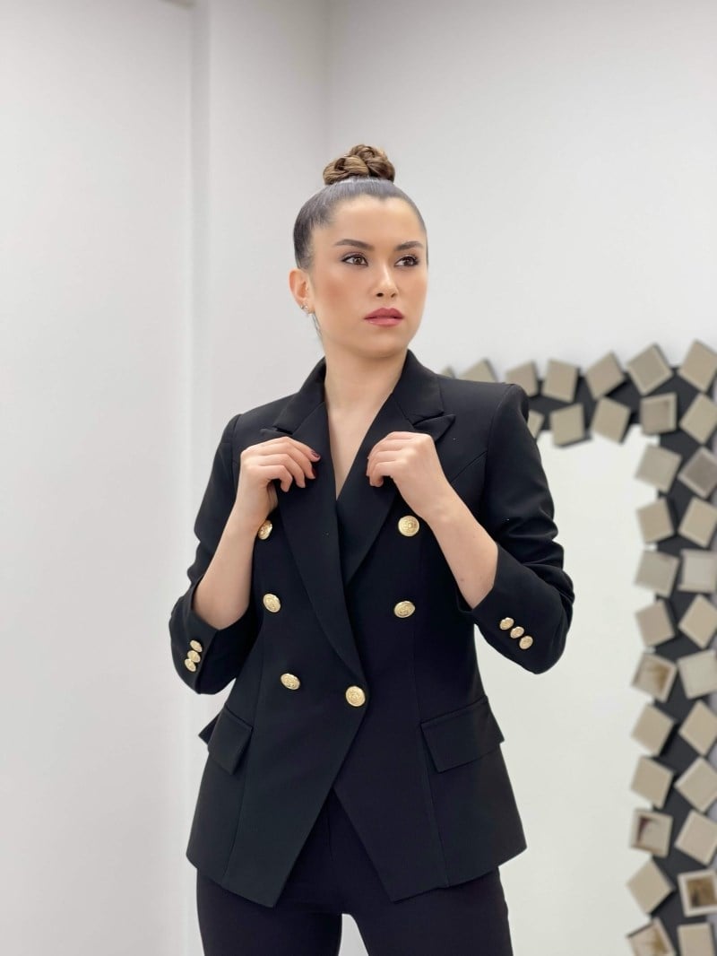 Atlas Kumaş Blazer Ceket - SİYAH