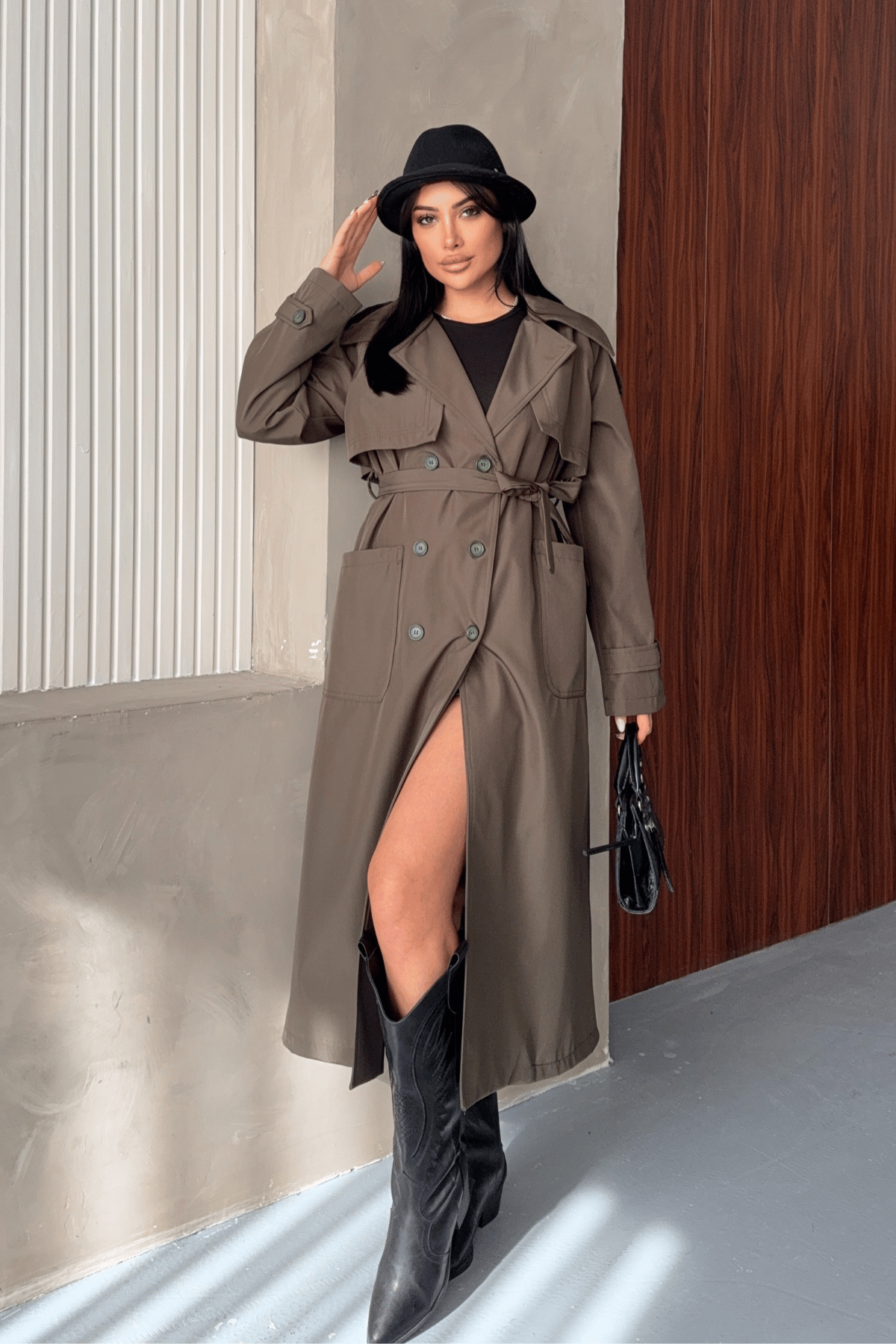 Bondit Kumaş Cepli Trençkot - HAKİ YEŞİLİ