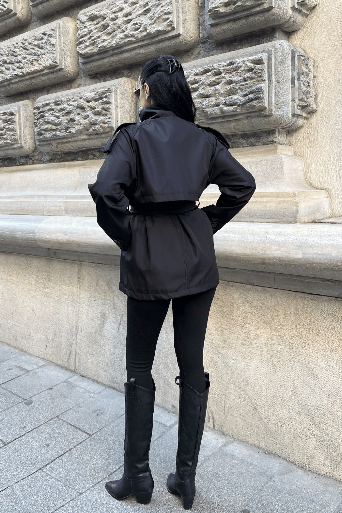 Bondit Kumaş Kısa Trençkot - ANTRASİT