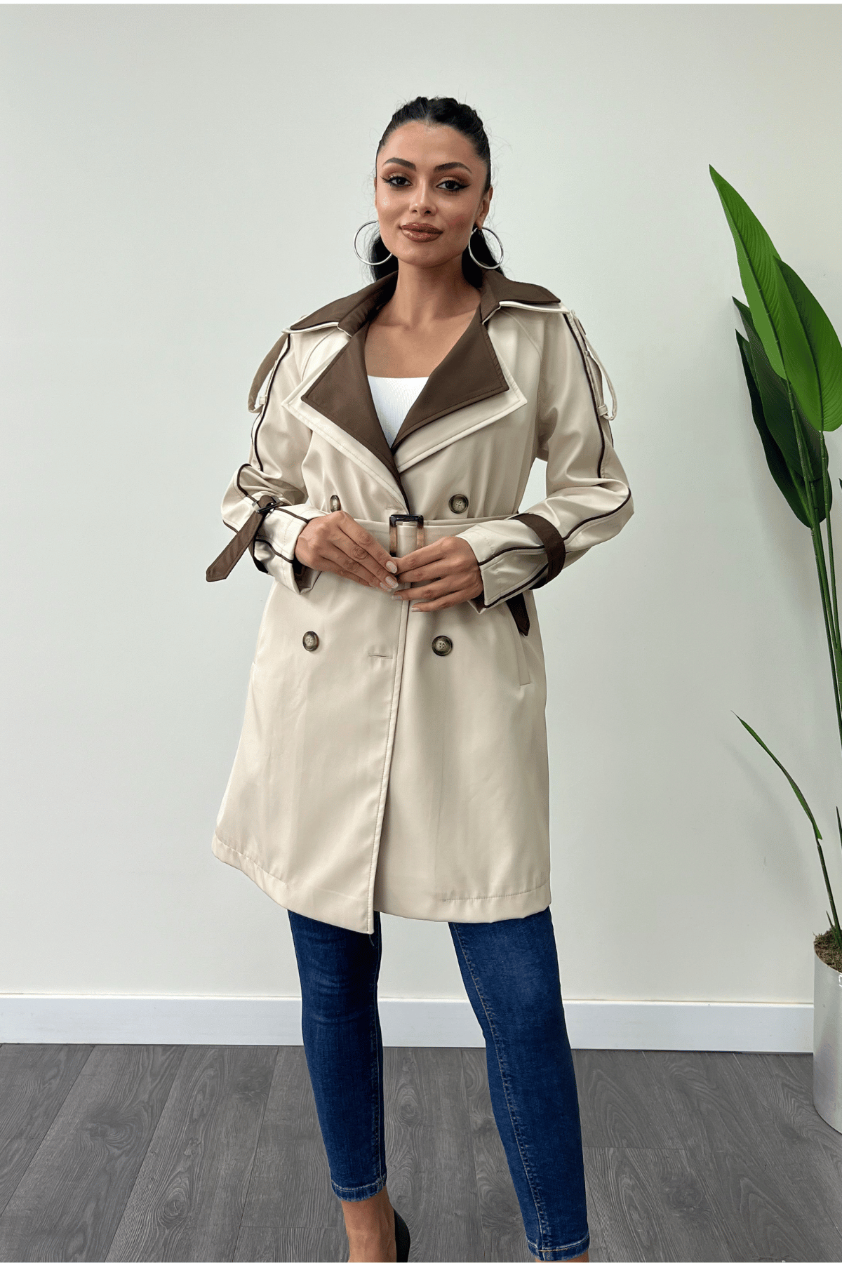 Bondit Kumaş Tasarım Trençkot - KREM