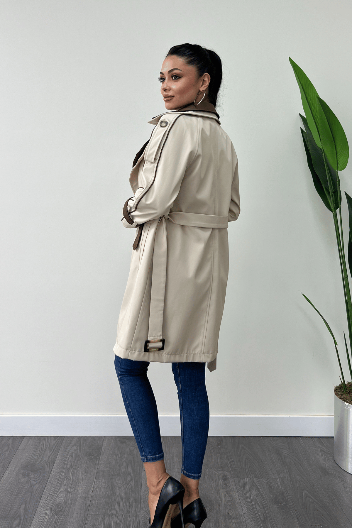 Bondit Kumaş Tasarım Trençkot - KREM