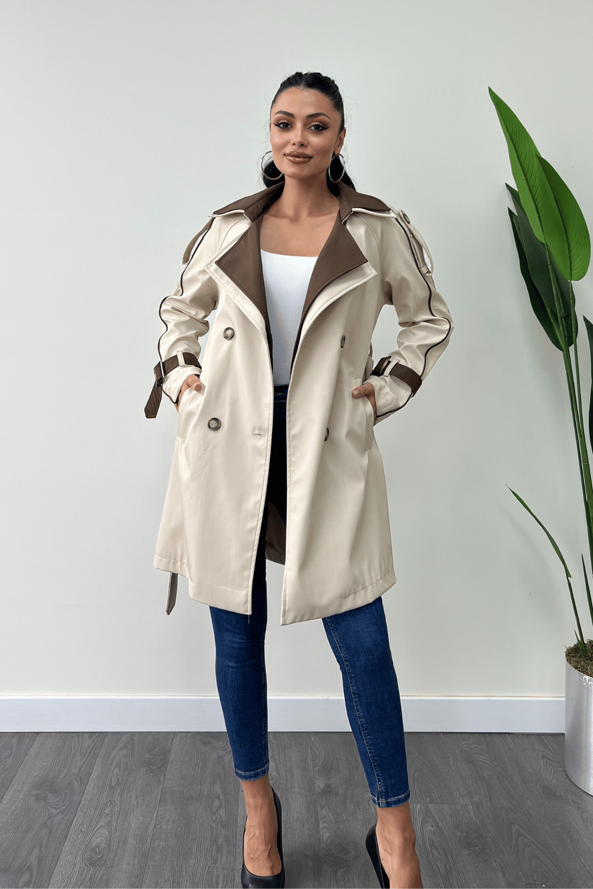 Bondit Kumaş Tasarım Trençkot - KREM