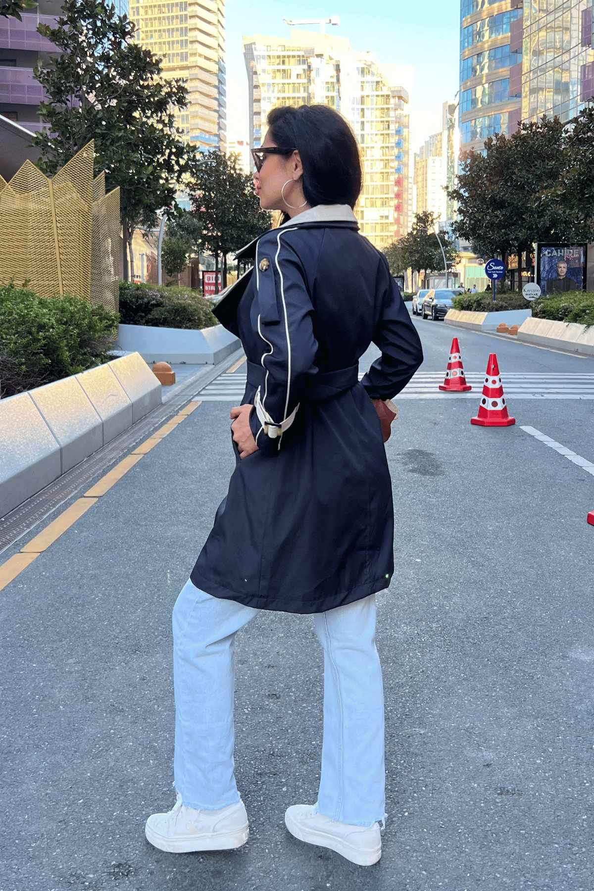 Bondit Kumaş Tasarım Trençkot - LACİVERT