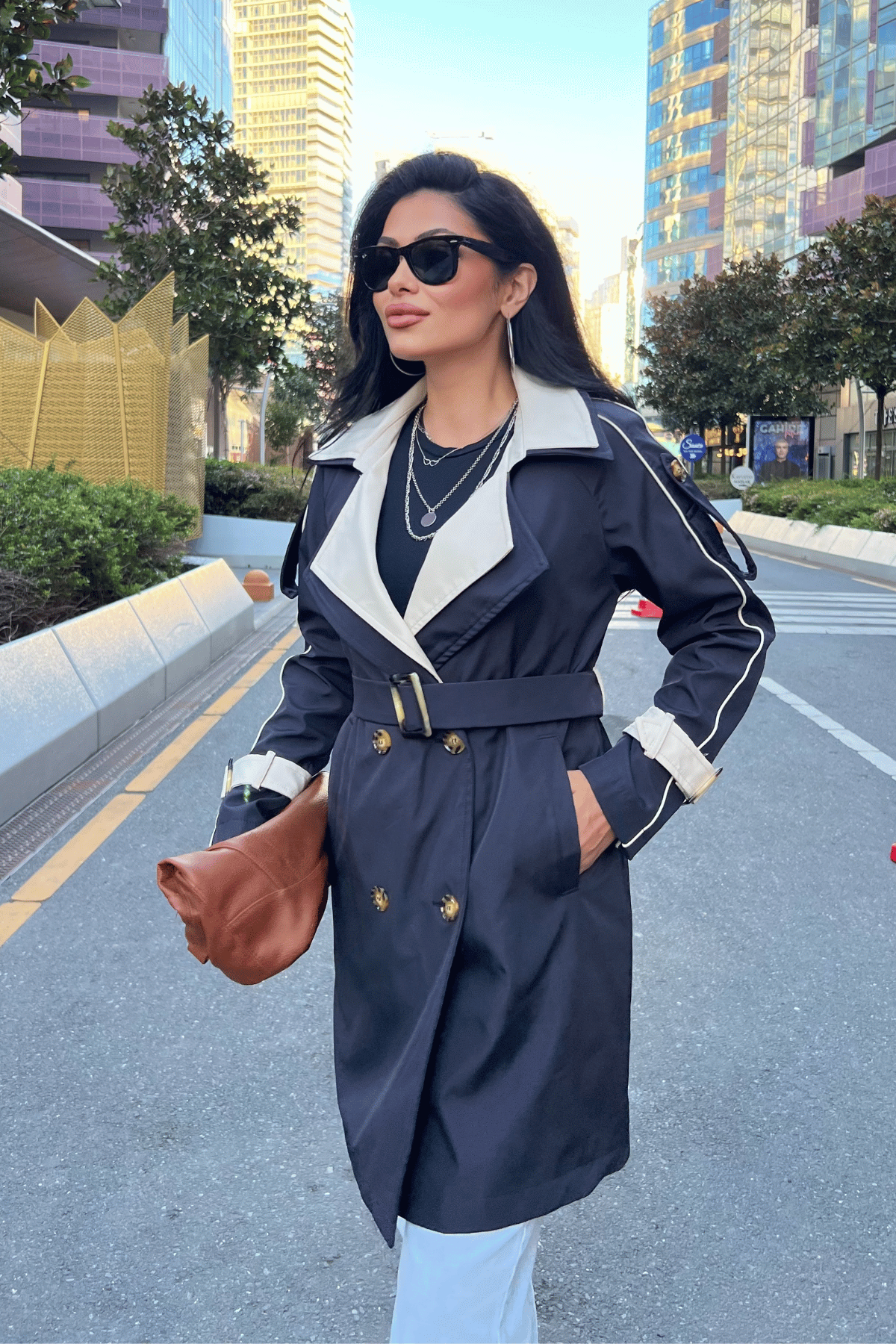 Bondit Kumaş Tasarım Trençkot - LACİVERT