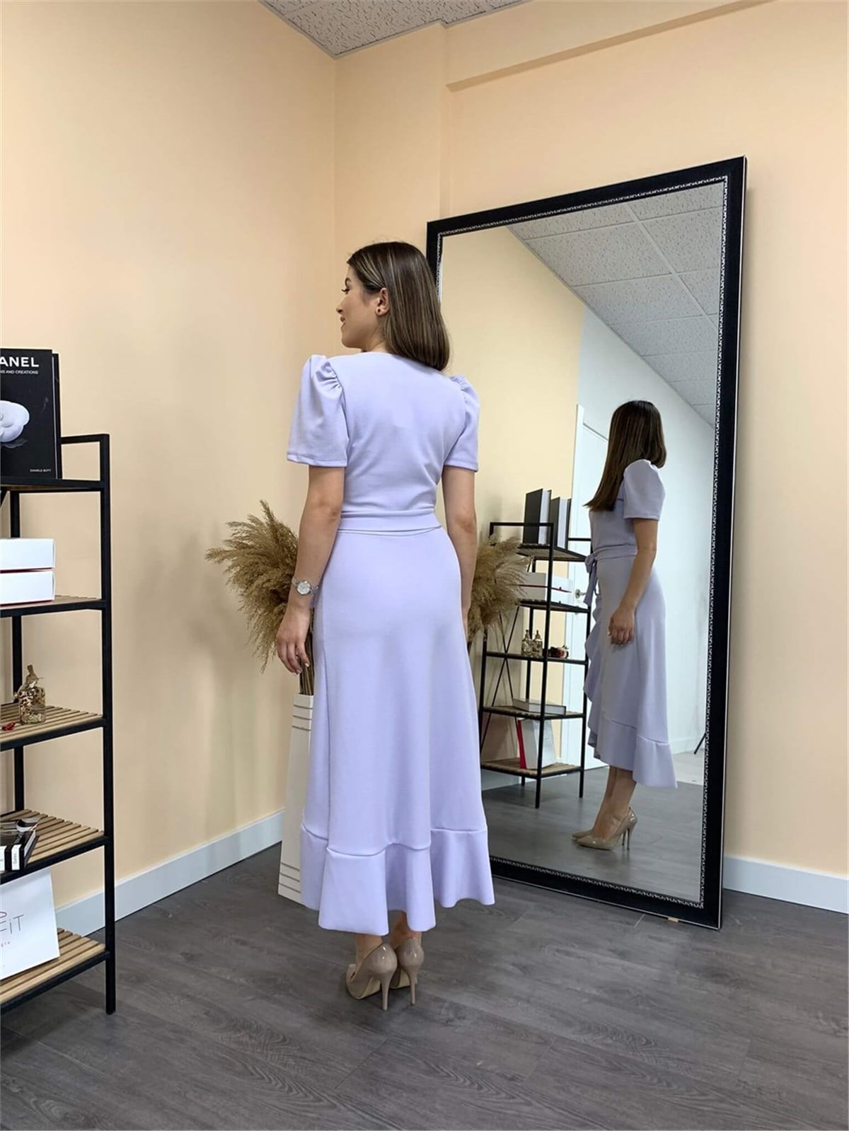 Crep Kumaş Midi Elbise  - Lila