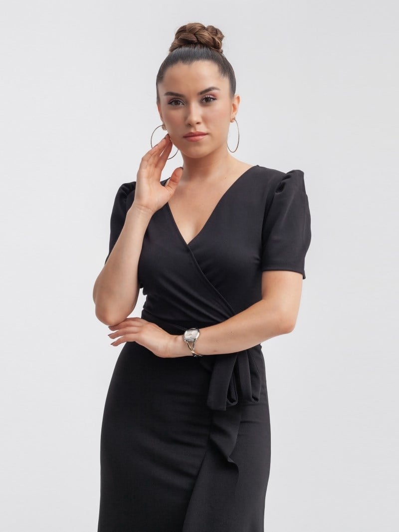 Midi Dress with Tie on Waist \ Black