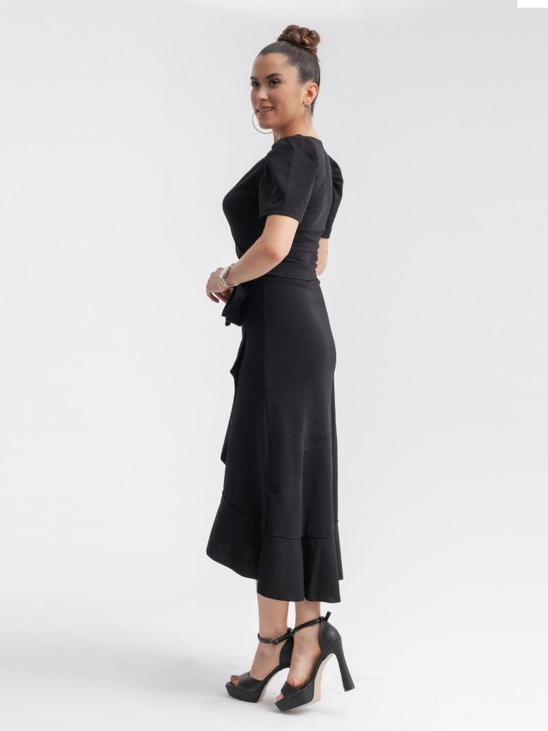 Midi Dress with Tie on Waist \ Black