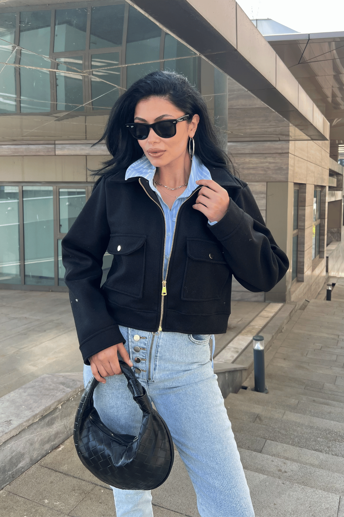 Crop Kaşe Ceket - SİYAH