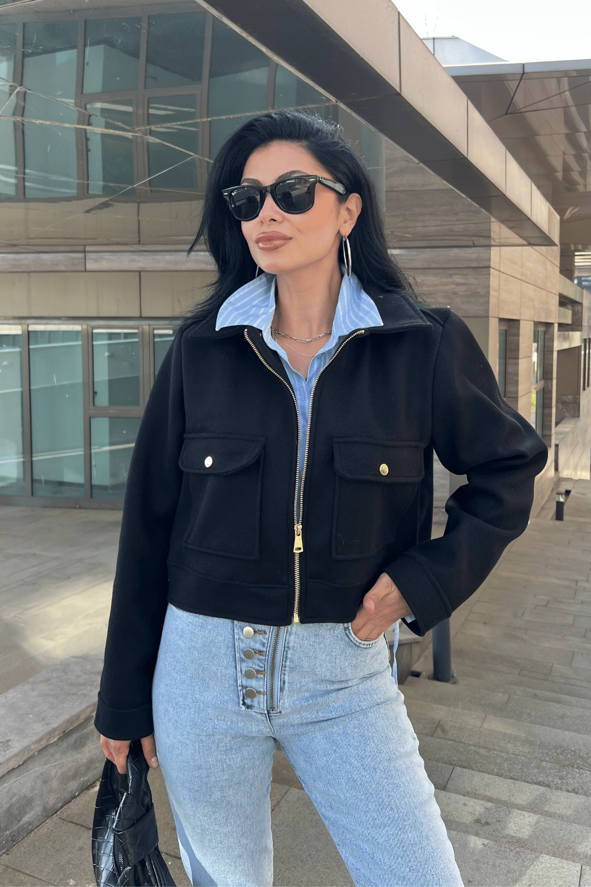 Crop Kaşe Ceket - SİYAH