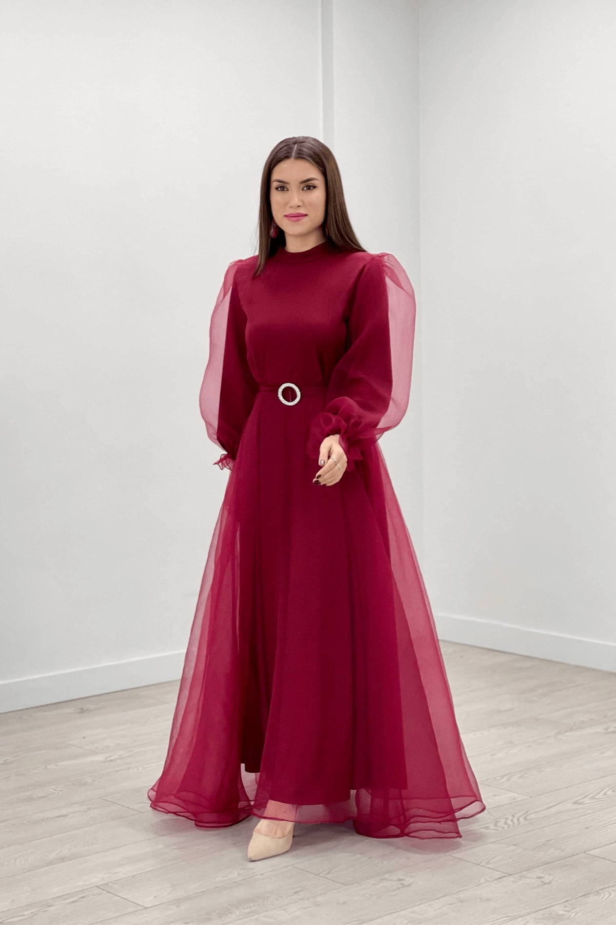 Dalya Organze Kumaş Abiye Ebise - BORDO