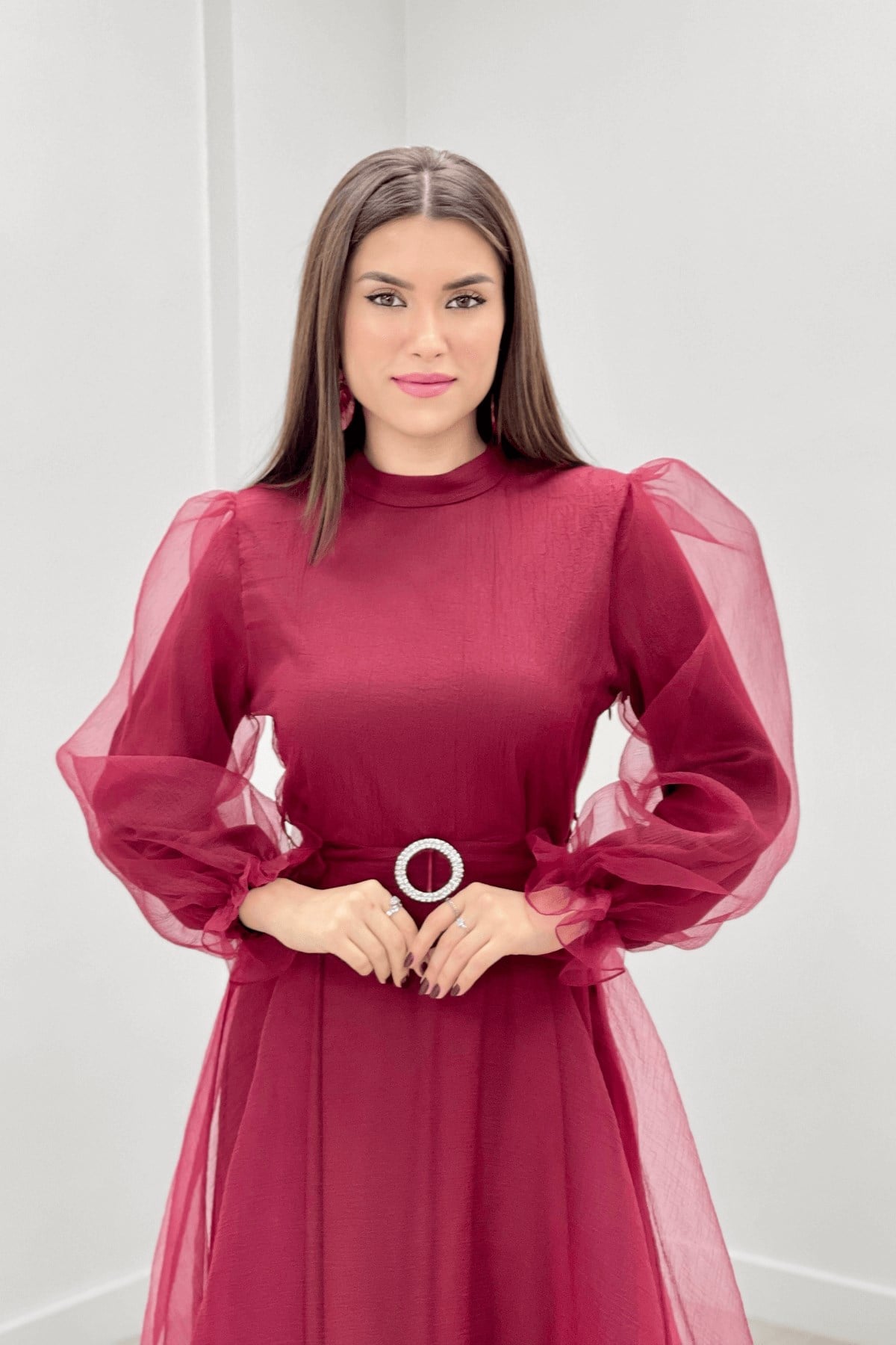 Dalya Organze Kumaş Abiye Ebise - BORDO