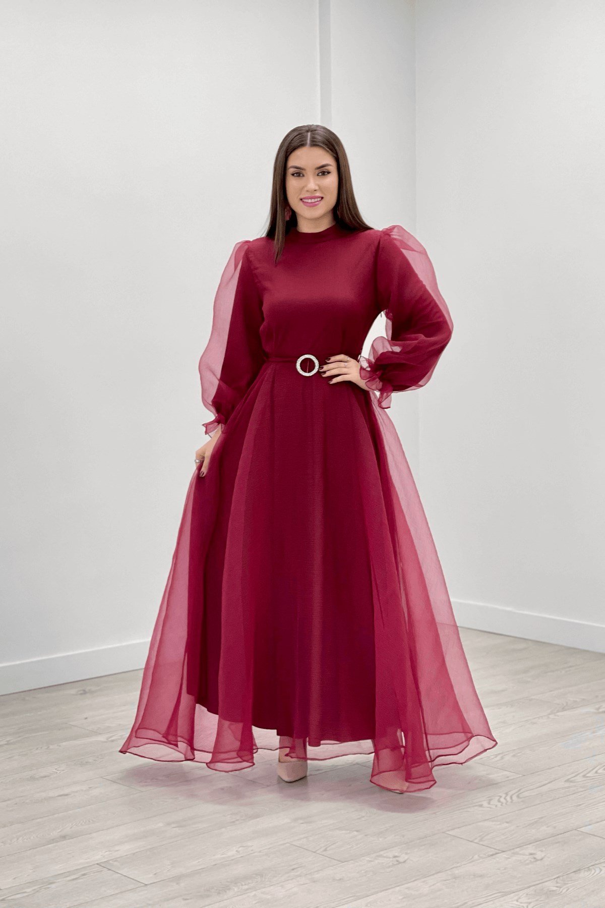 Dalya Organze Kumaş Abiye Ebise - BORDO