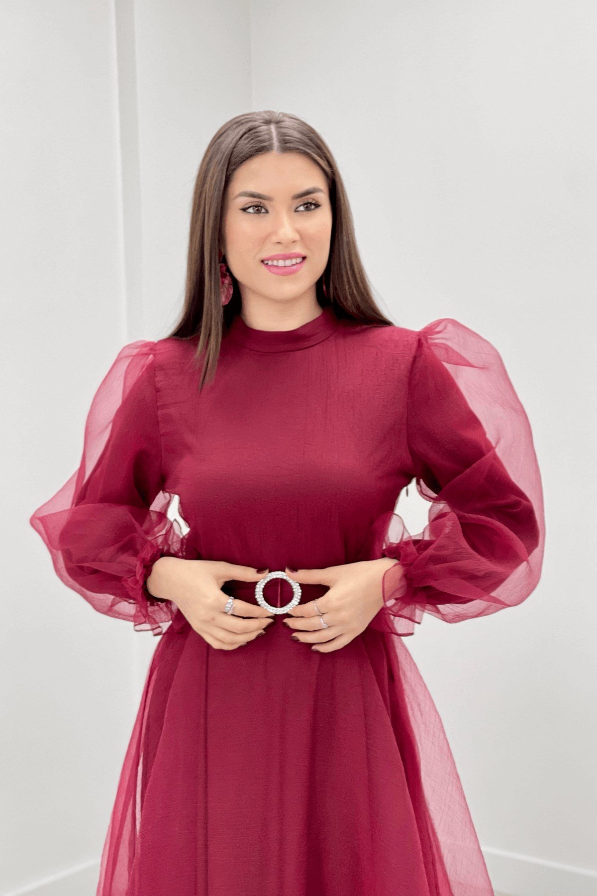 Dalya Organze Kumaş Abiye Ebise - BORDO