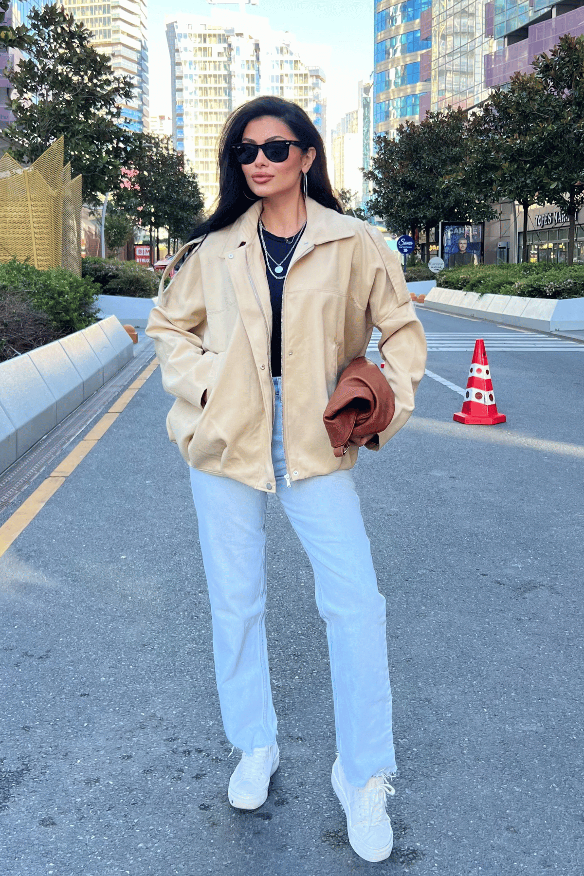 Dokuma Süet Kumaş Apoletli Bomber Ceket - KREM