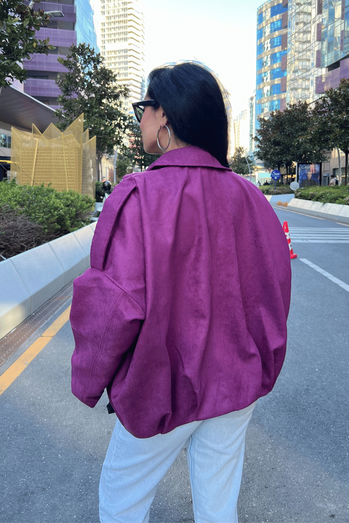 Dokuma Süet Kumaş Apoletli Bomber Ceket - MÜRDÜM