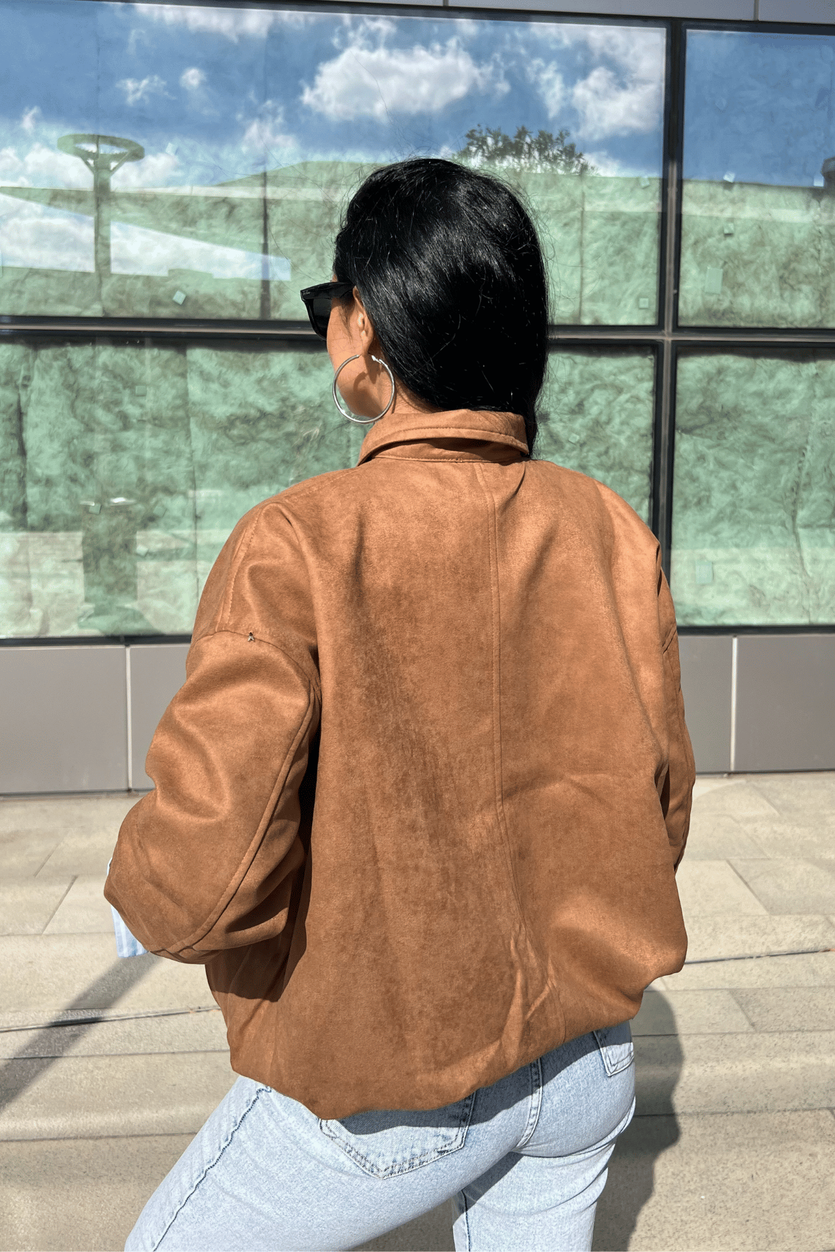 Dokuma Süet Kumaş Bomber Ceket - AÇIK KAHVE