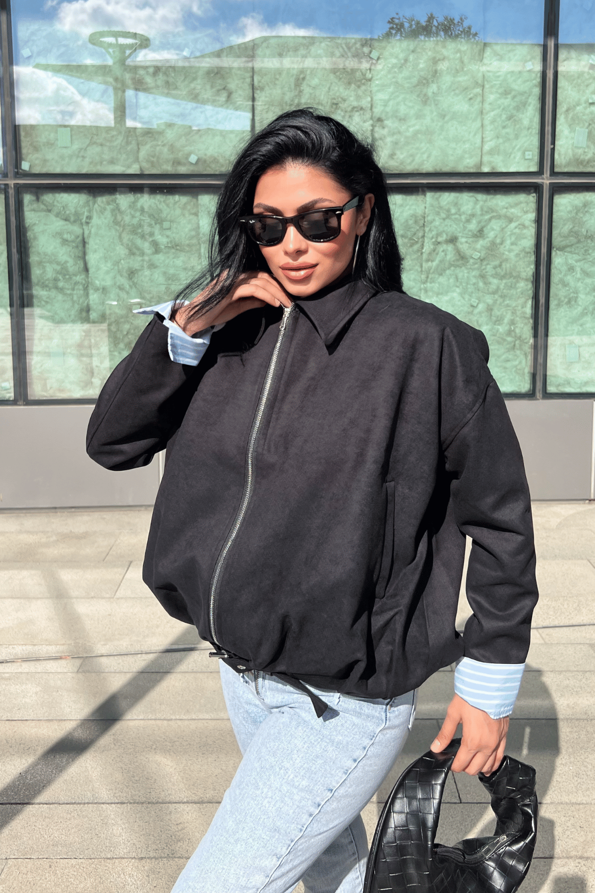 Dokuma Süet Kumaş Bomber Ceket - ANTRASİT