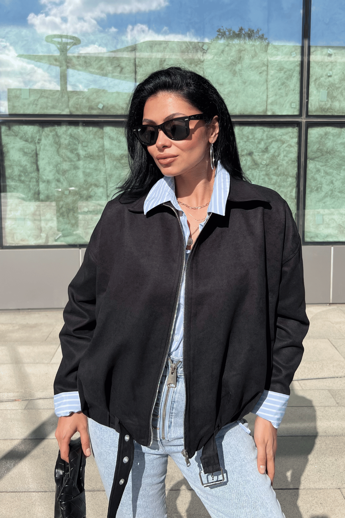 Dokuma Süet Kumaş Bomber Ceket - ANTRASİT