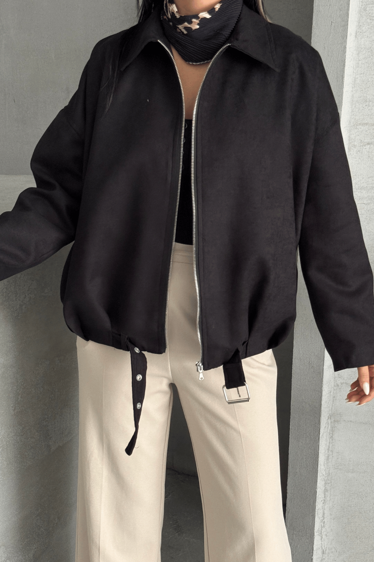 Dokuma Süet Kumaş Bomber Ceket - ANTRASİT