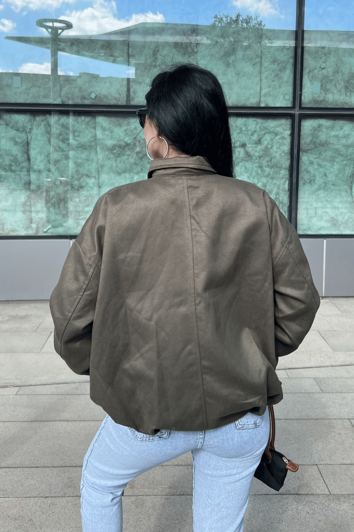 Dokuma Süet Kumaş Bomber Ceket - HAKİ YEŞİLİ