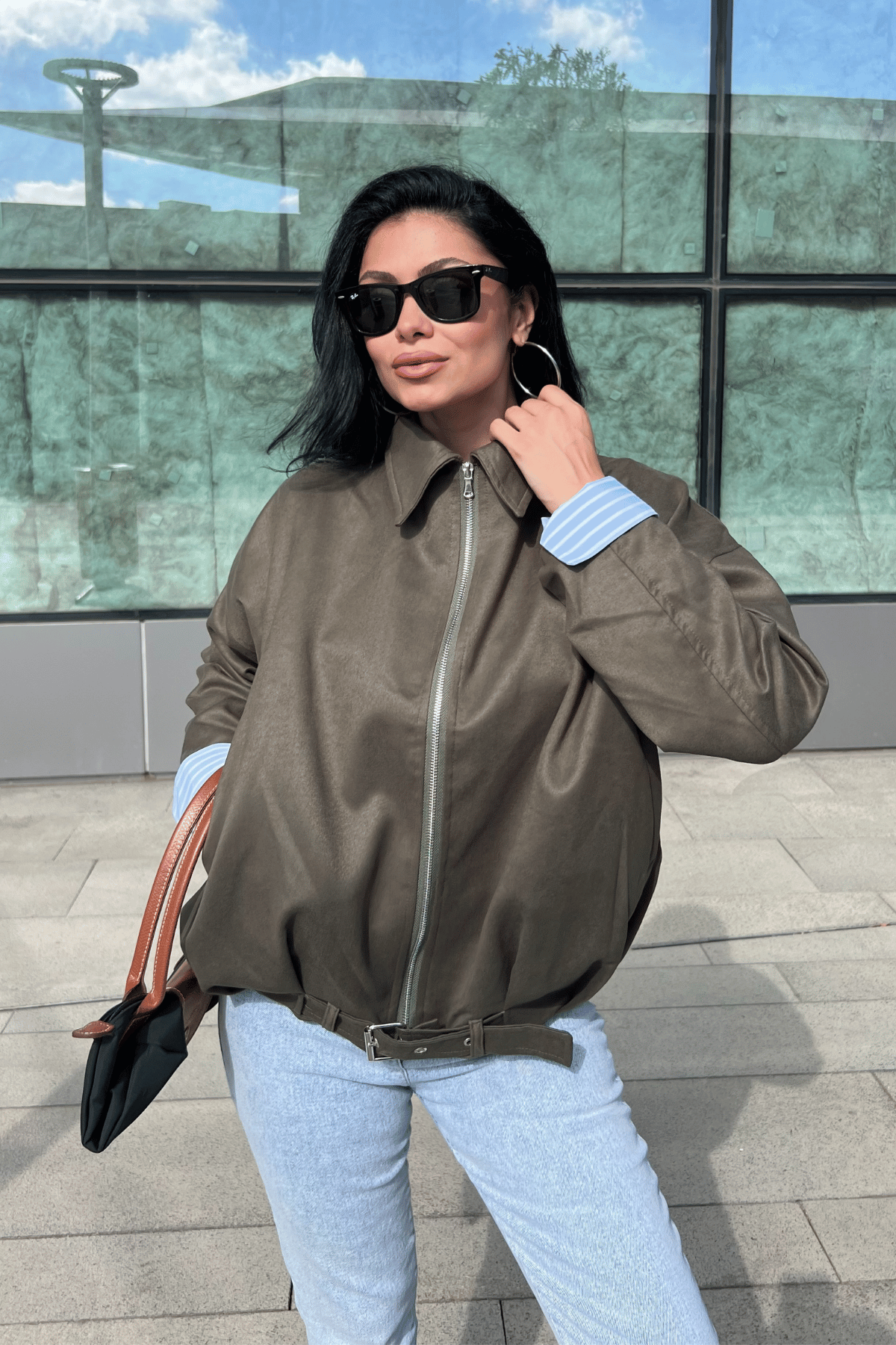 Dokuma Süet Kumaş Bomber Ceket - HAKİ YEŞİLİ