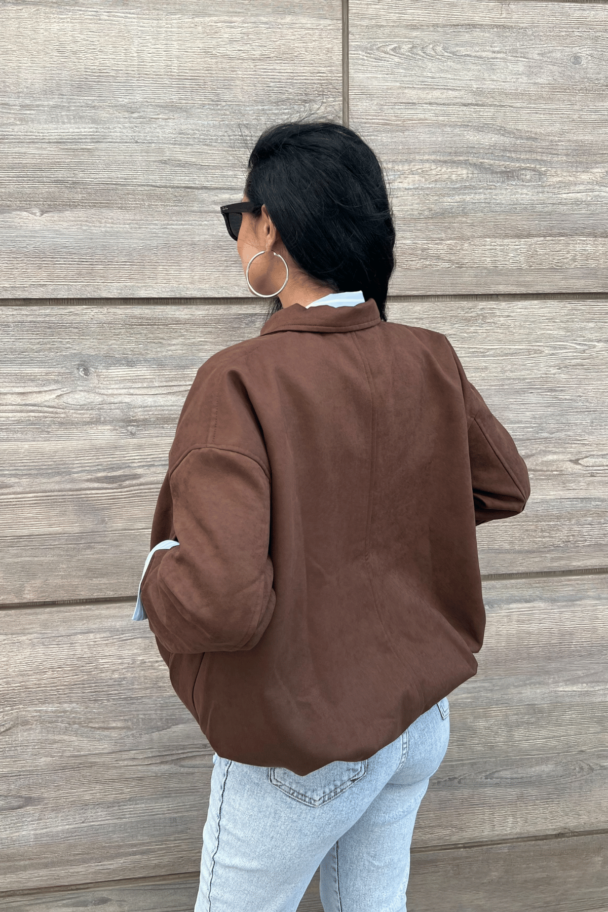 Dokuma Süet Kumaş Bomber Ceket - KOYU KAHVE