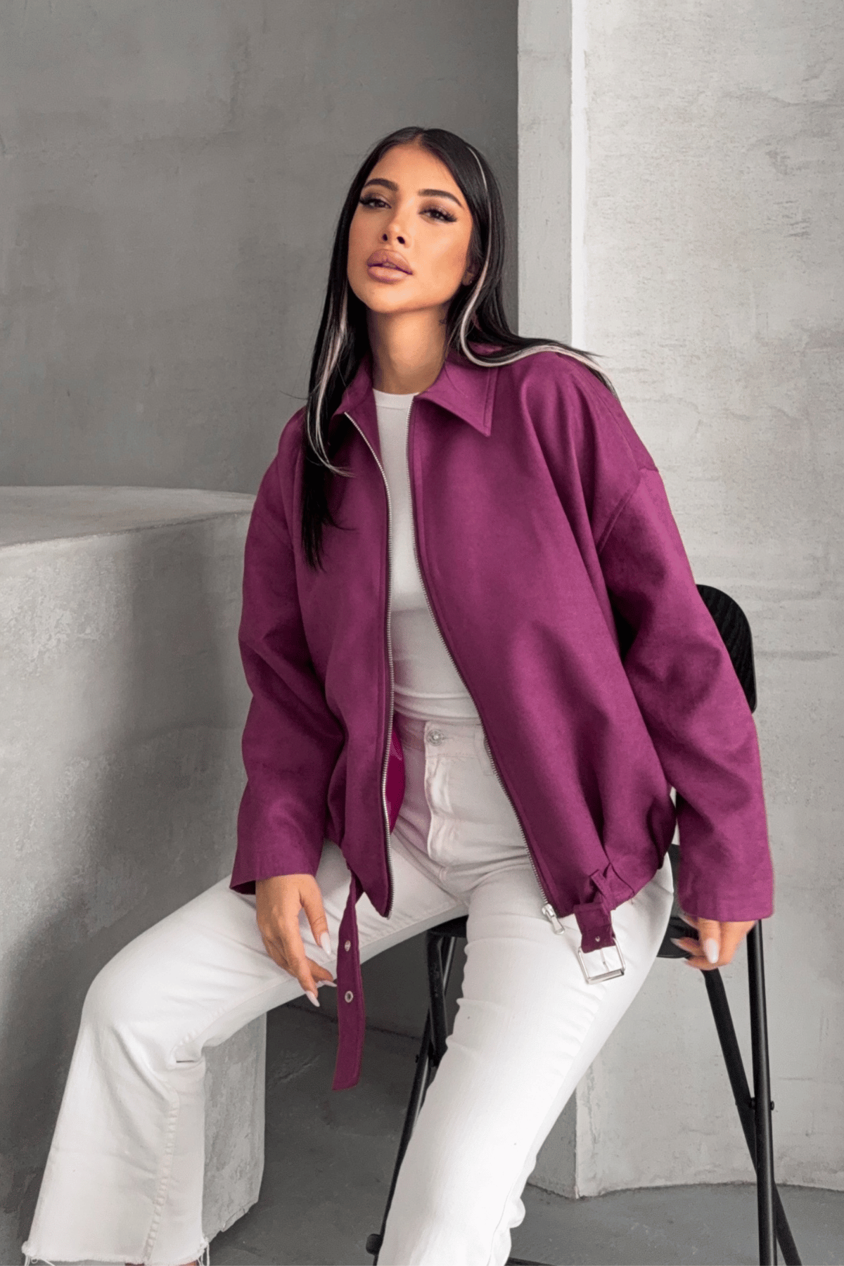 Dokuma Süet Kumaş Bomber Ceket - MÜRDÜM