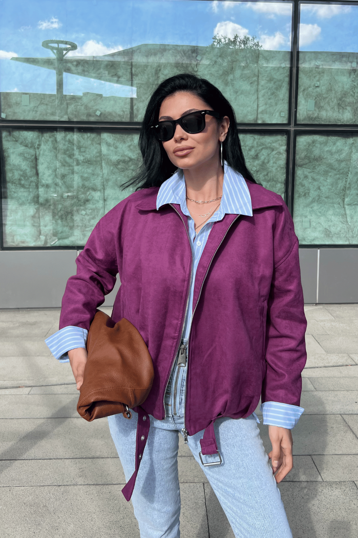 Dokuma Süet Kumaş Bomber Ceket - MÜRDÜM