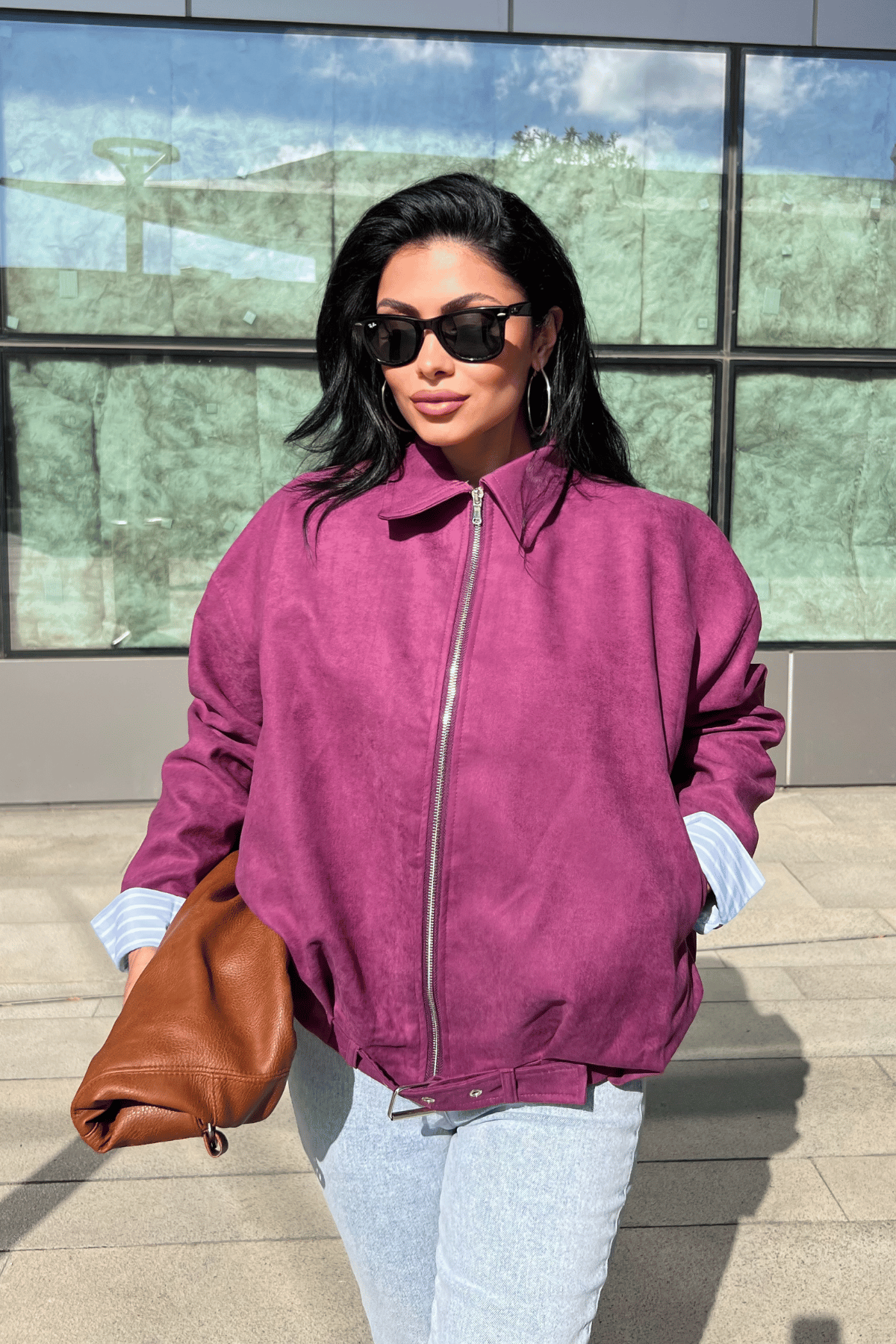 Dokuma Süet Kumaş Bomber Ceket - MÜRDÜM