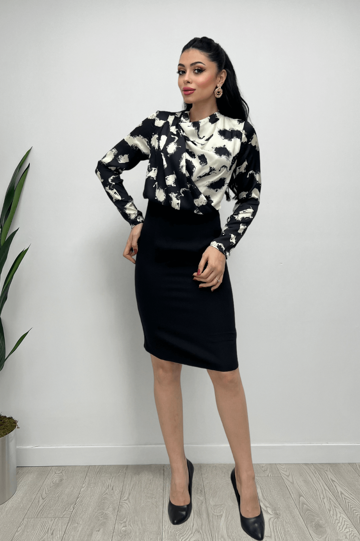 Double Kumaş Şifon Saten Elbise - SİYAH