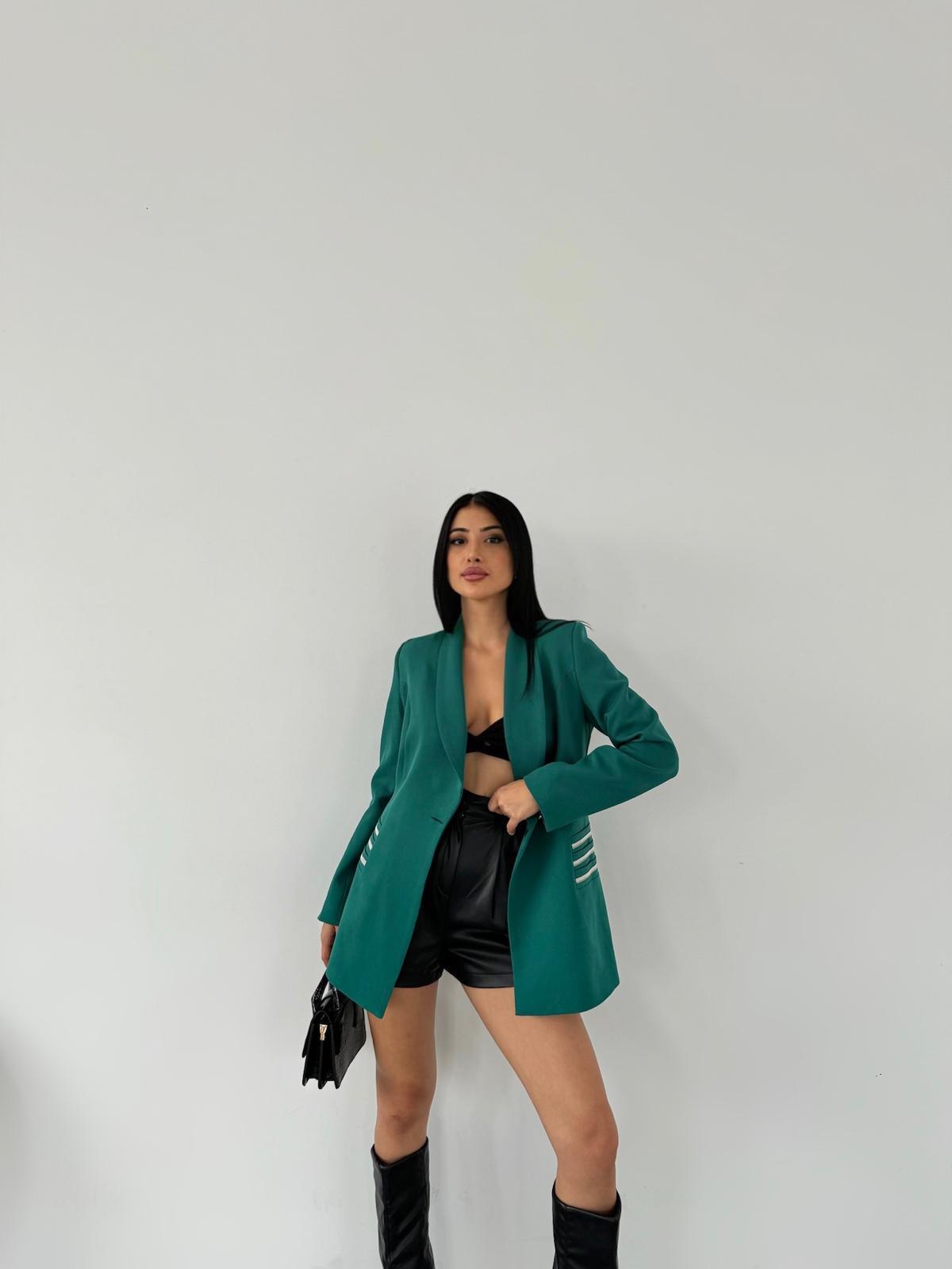 Double Kumaş Taş Detaylı Ceket - YEŞİL