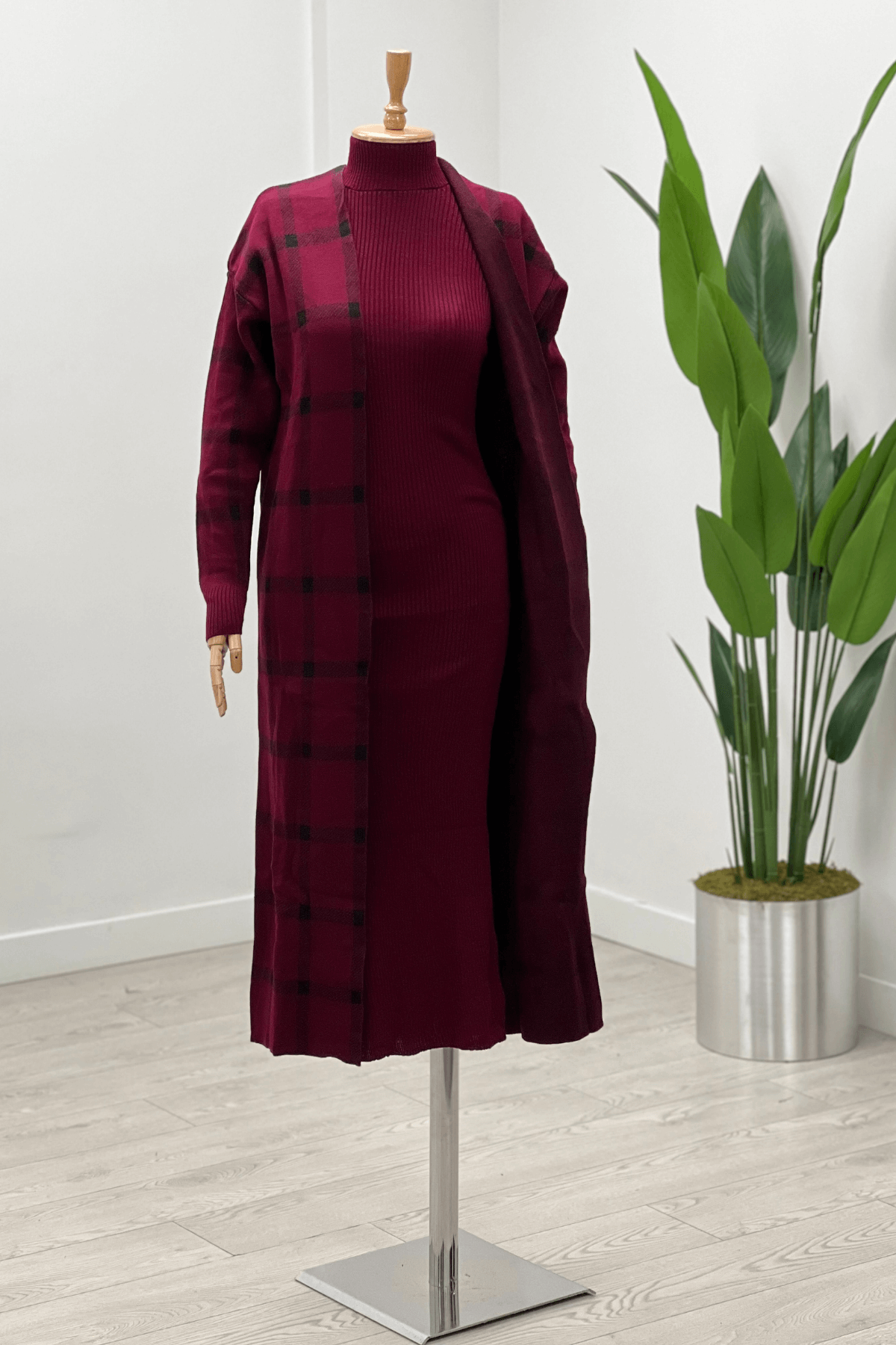 Ekose Desen Triko Takım - BORDO