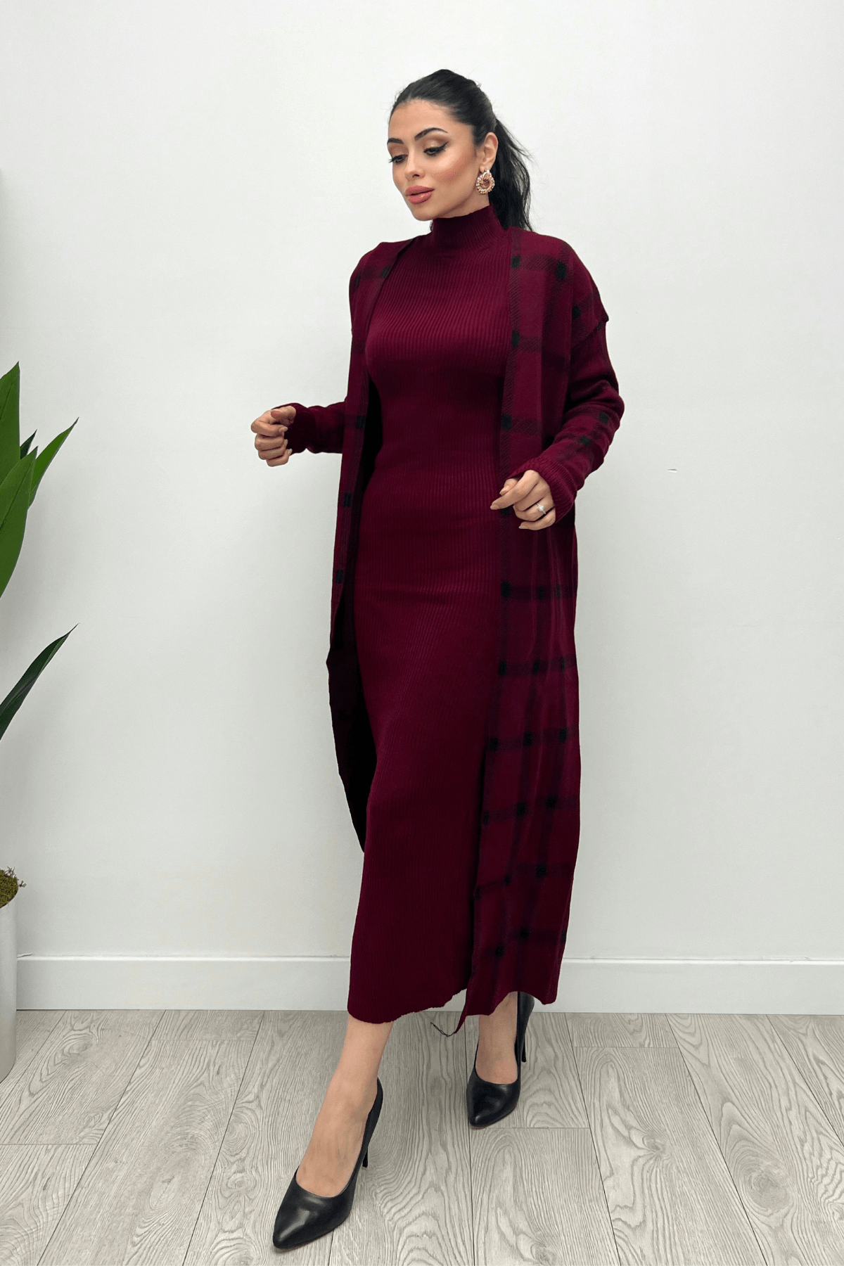 Ekose Desen Triko Takım - BORDO