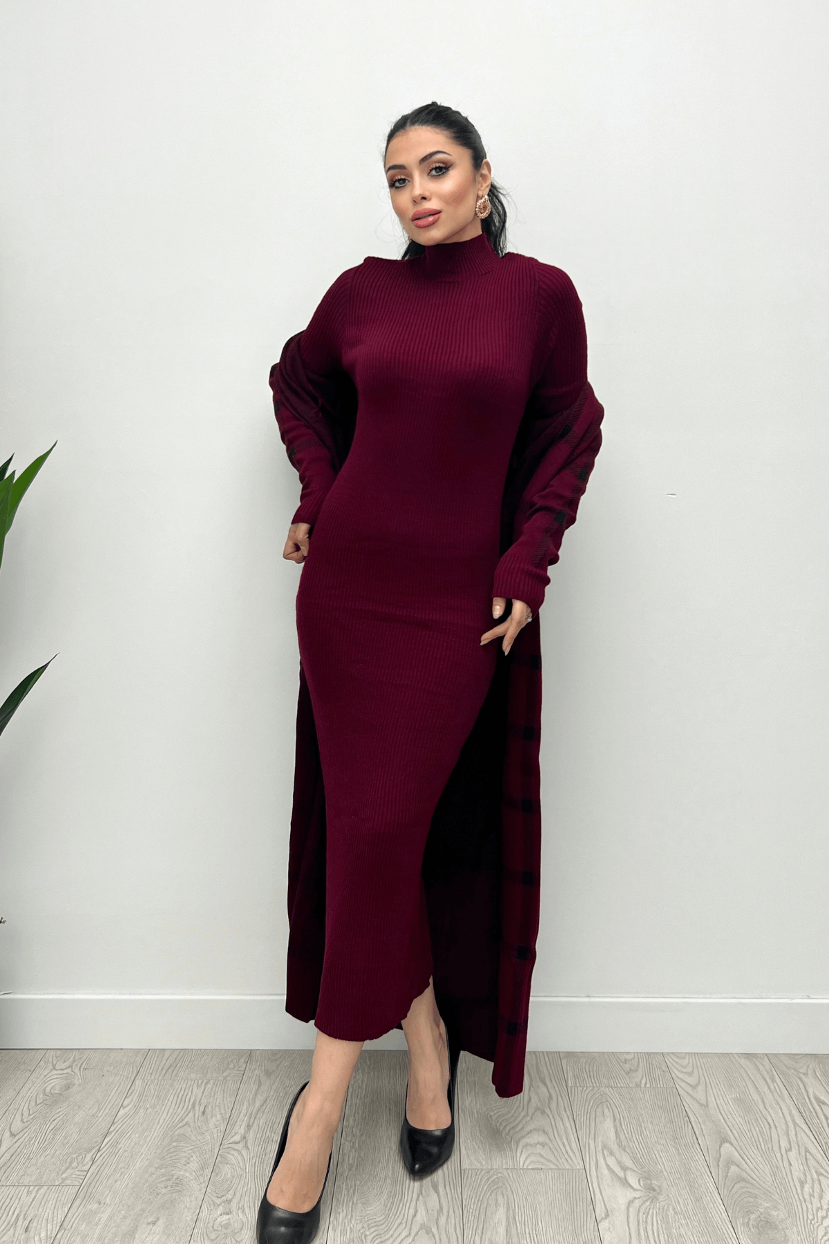 Ekose Desen Triko Takım - BORDO