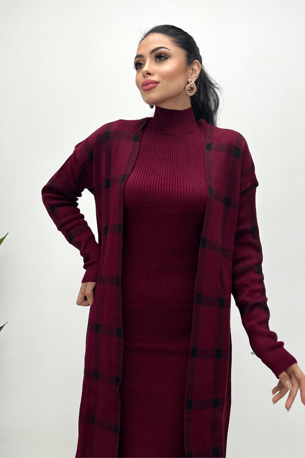 Ekose Desen Triko Takım - BORDO