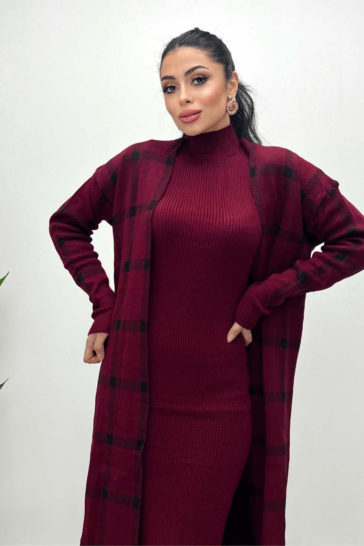 Ekose Desen Triko Takım - BORDO