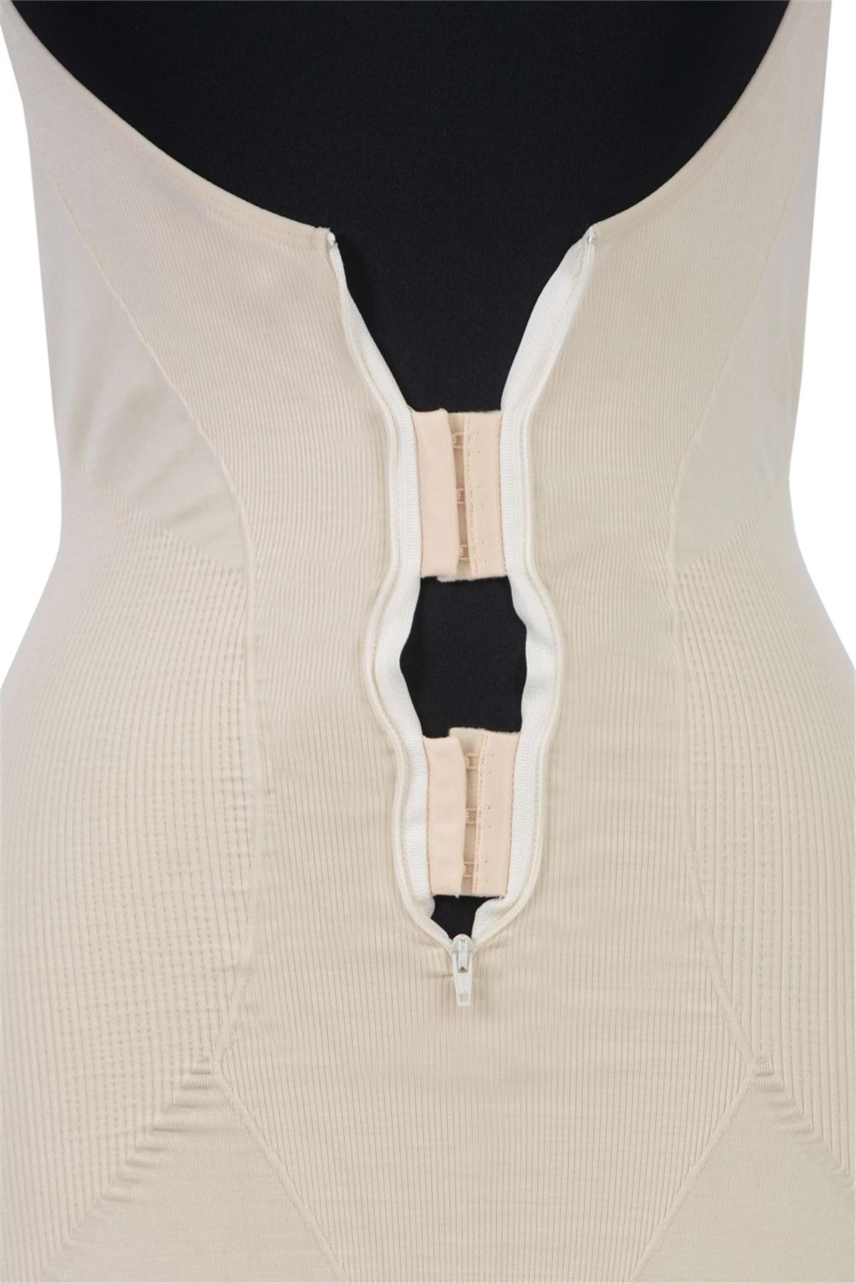 Zippered Hook and Eye Strap Body Corset - 