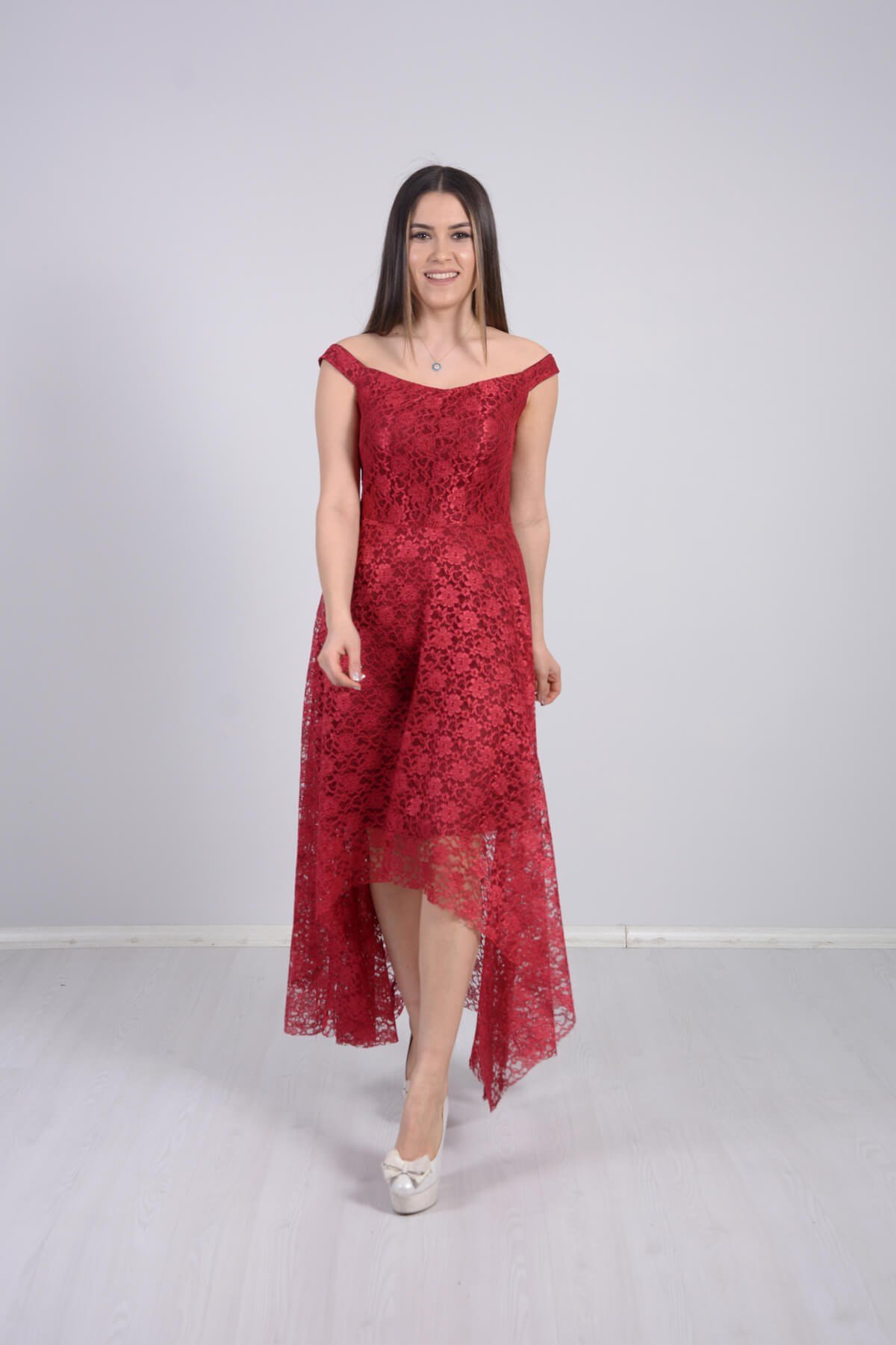 Full Dantel Tasarım Elbise - Bordo
