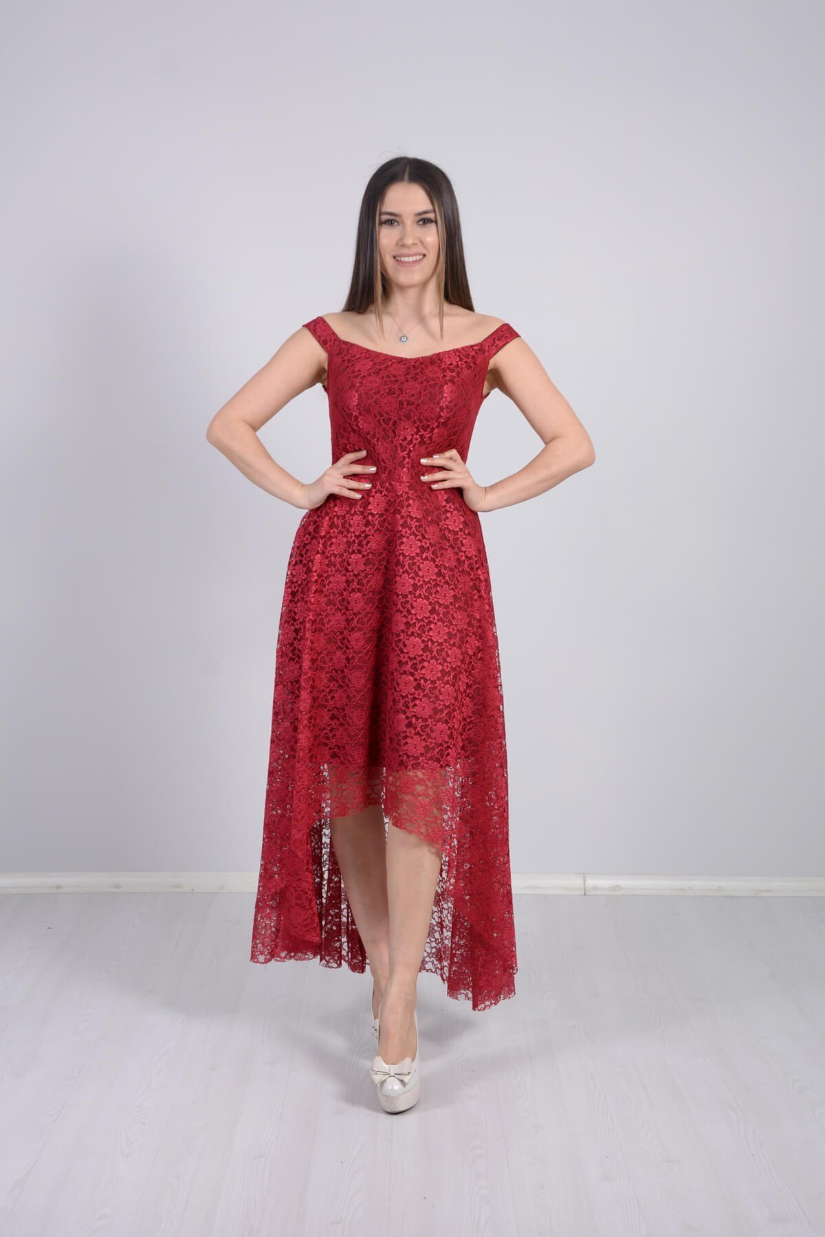 Full Dantel Tasarım Elbise - Bordo