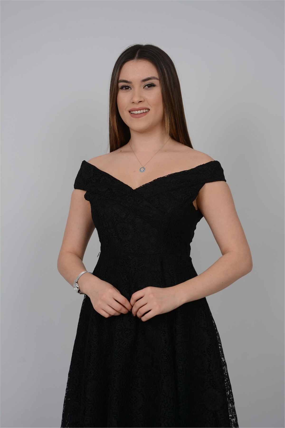 Full Dantel Tasarım Elbise - Siyah