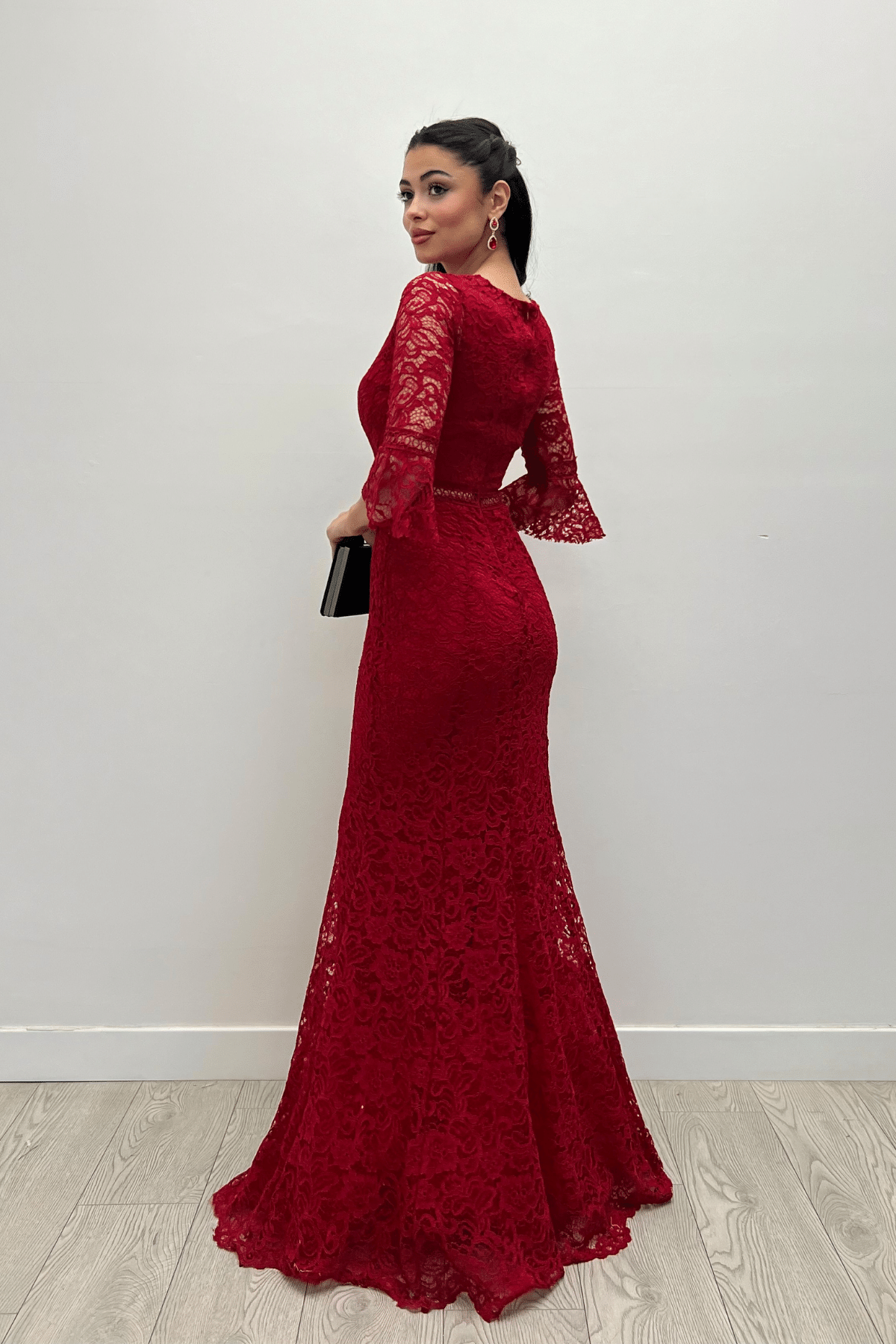 Full Guipure Fish  Dress - Red