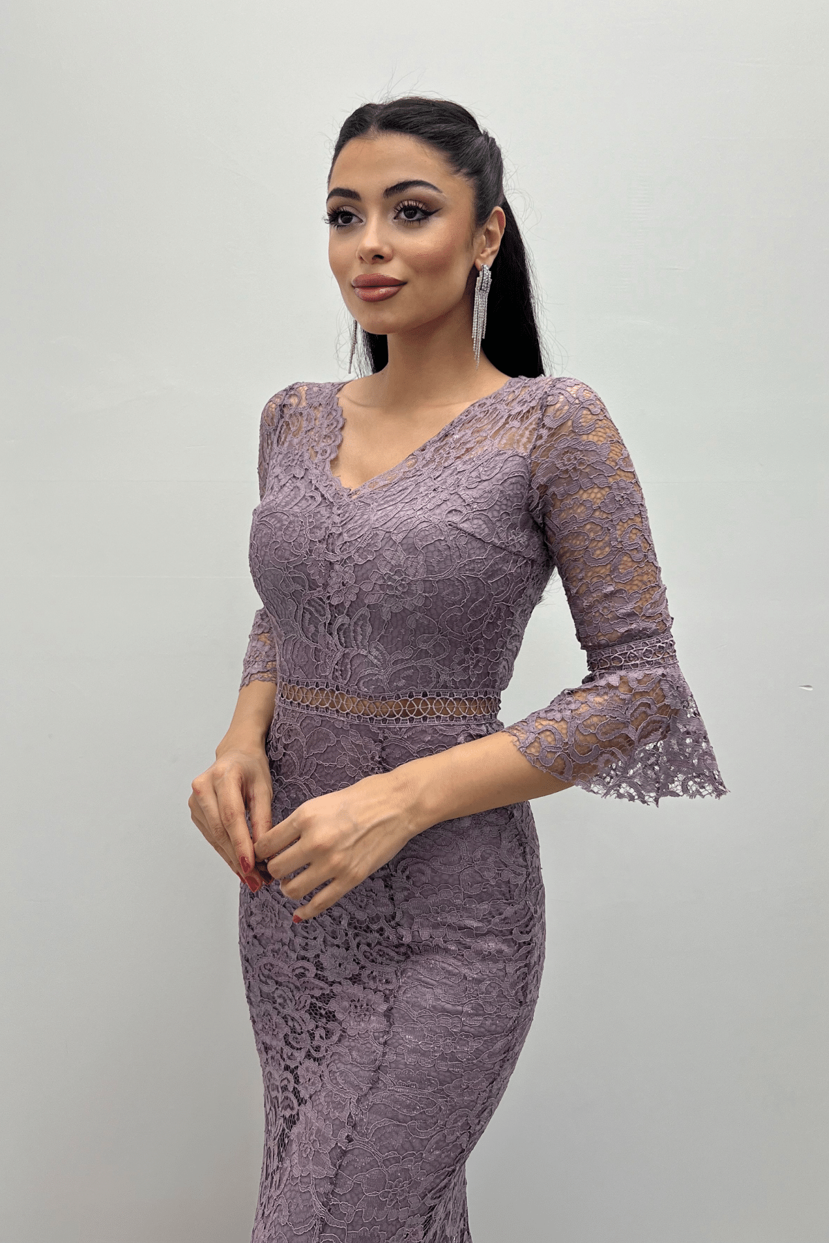 Full Güpür Balık Elbise - LİLA