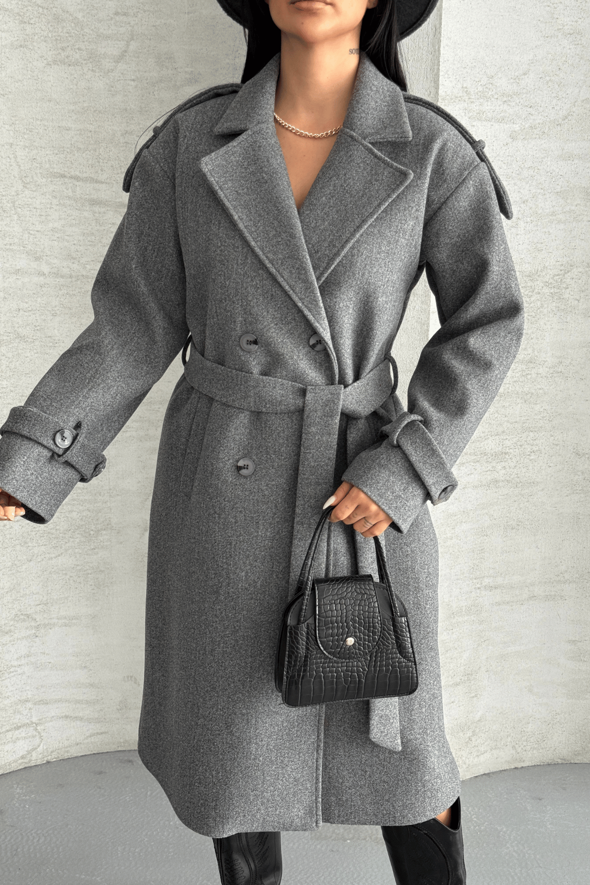 İthal Kaşe Kumaş Uzun Kaban - GRİ