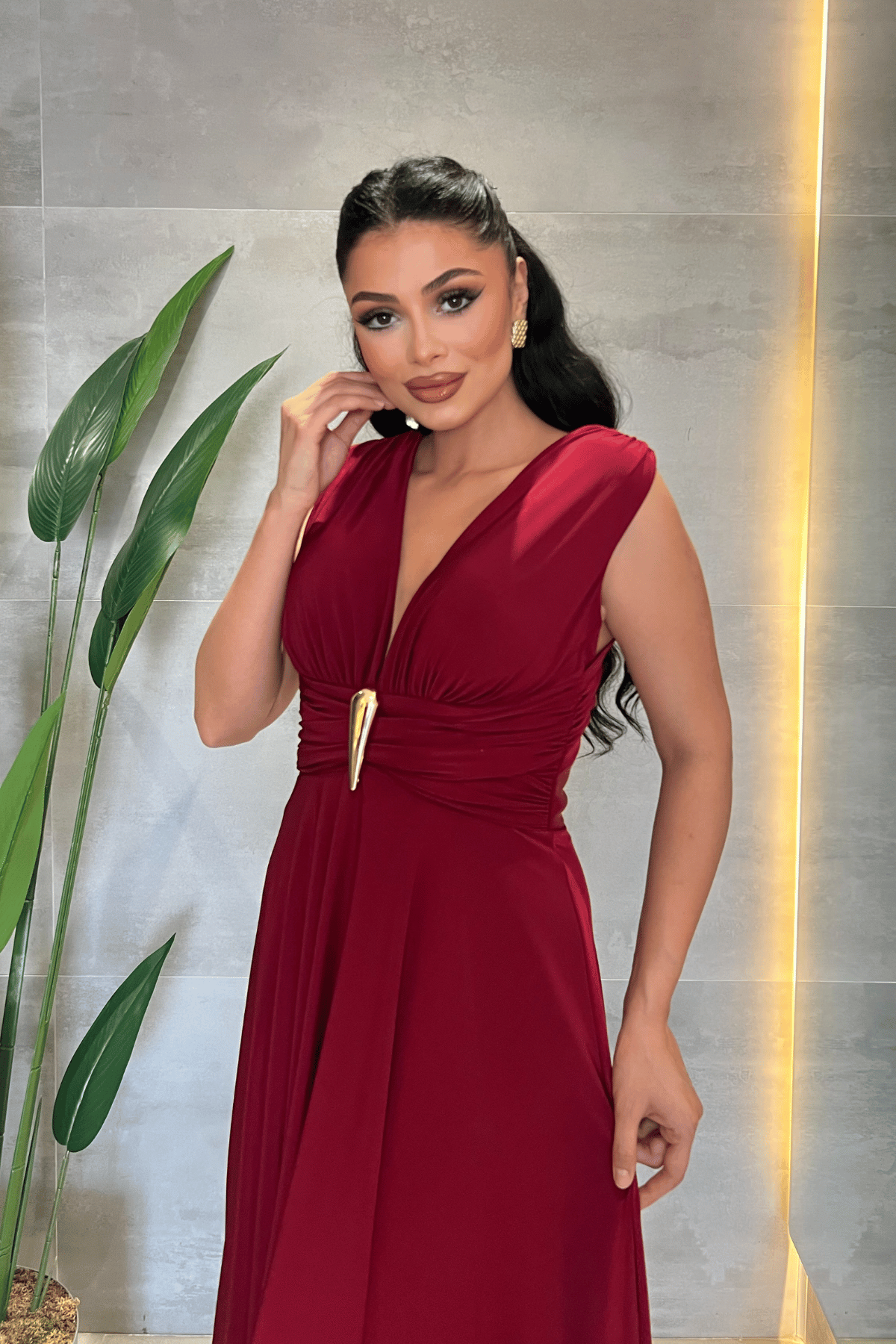 Jarse Kumaş Sırt Çapraz Detaylı Midi Ebise - BORDO