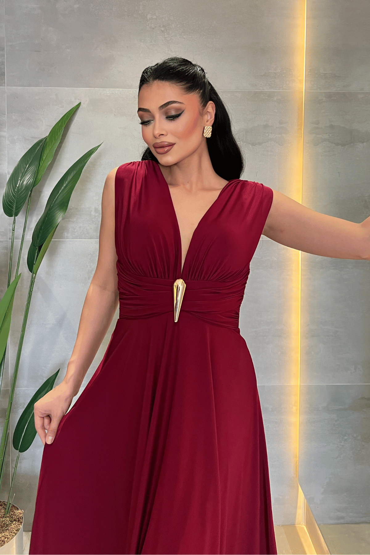 Jarse Kumaş Sırt Çapraz Detaylı Midi Ebise - BORDO
