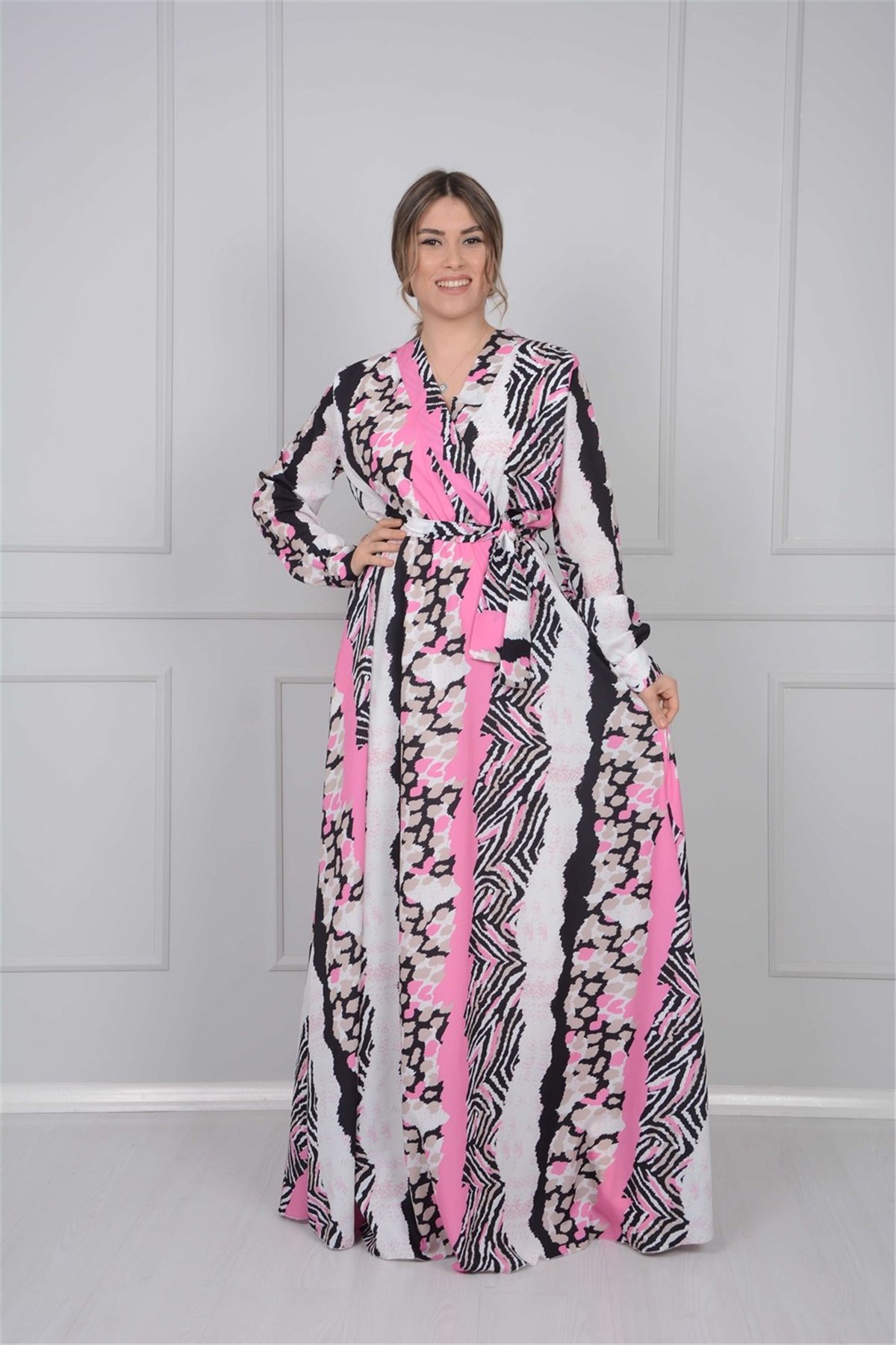 Jessica Kumaş Desenli Elbise - Pembe