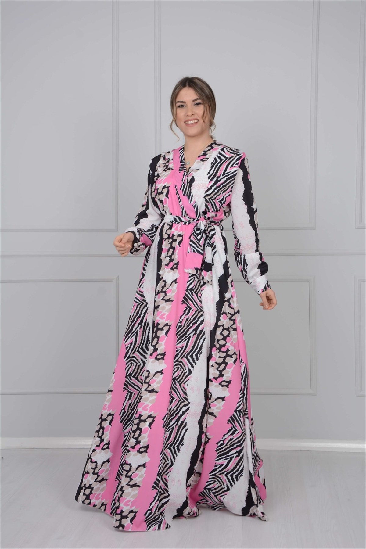 Jessica Kumaş Desenli Elbise - Pembe